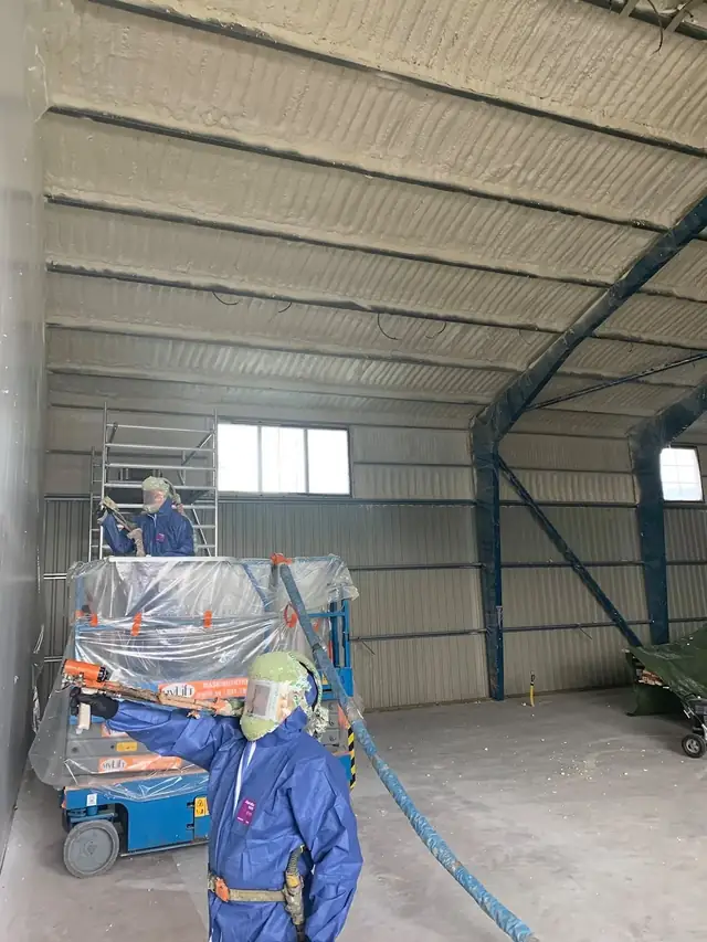 Spray foam insulation applied in metal building