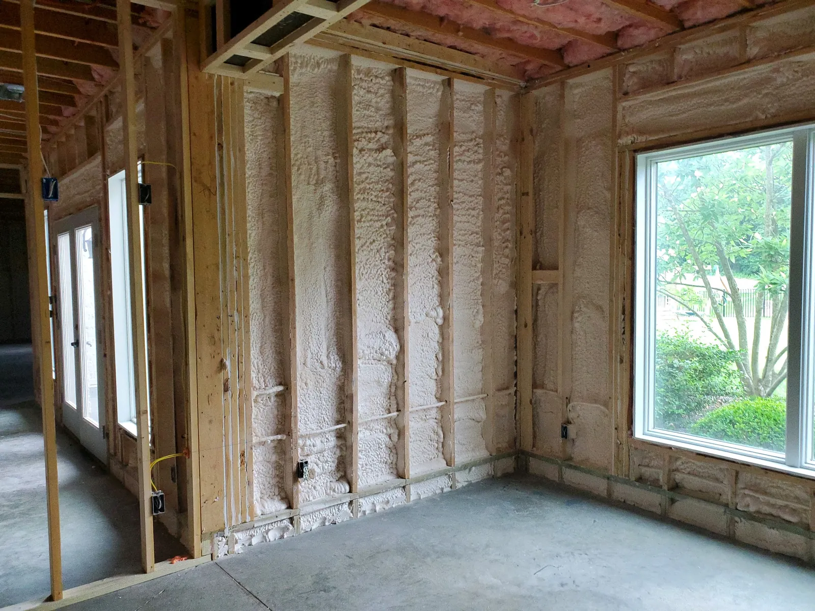 Spray foam insulation applied in a building