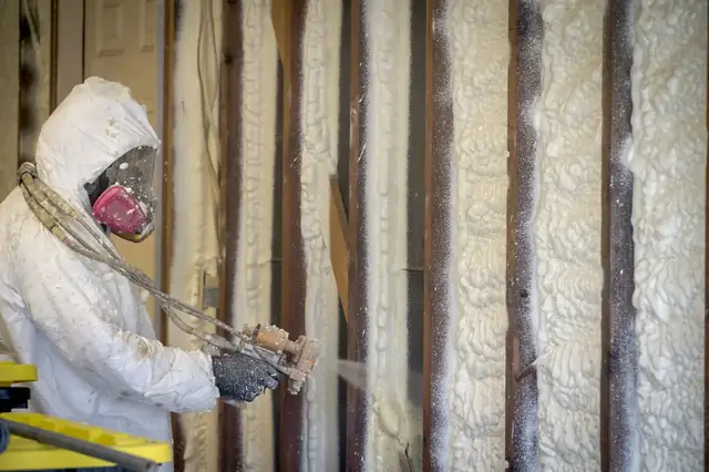 Spray foam insulation applied in on site