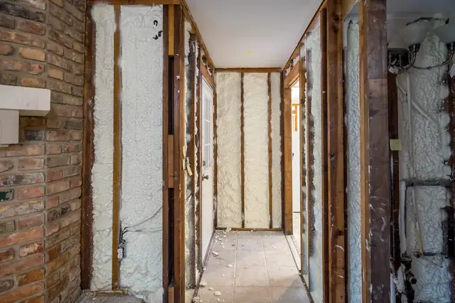 Spray foam insulation applied in on site