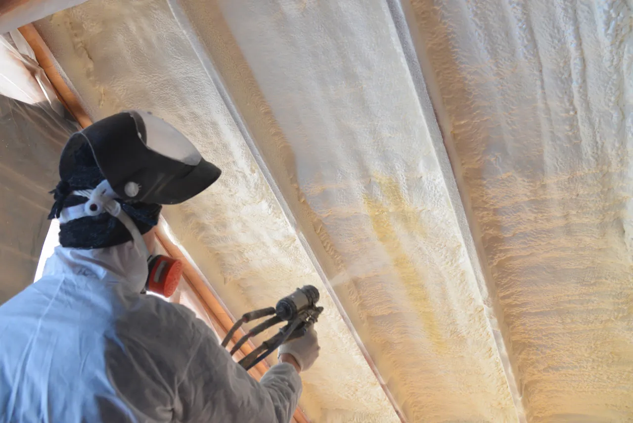 Spray foam insulation applied in a roof
